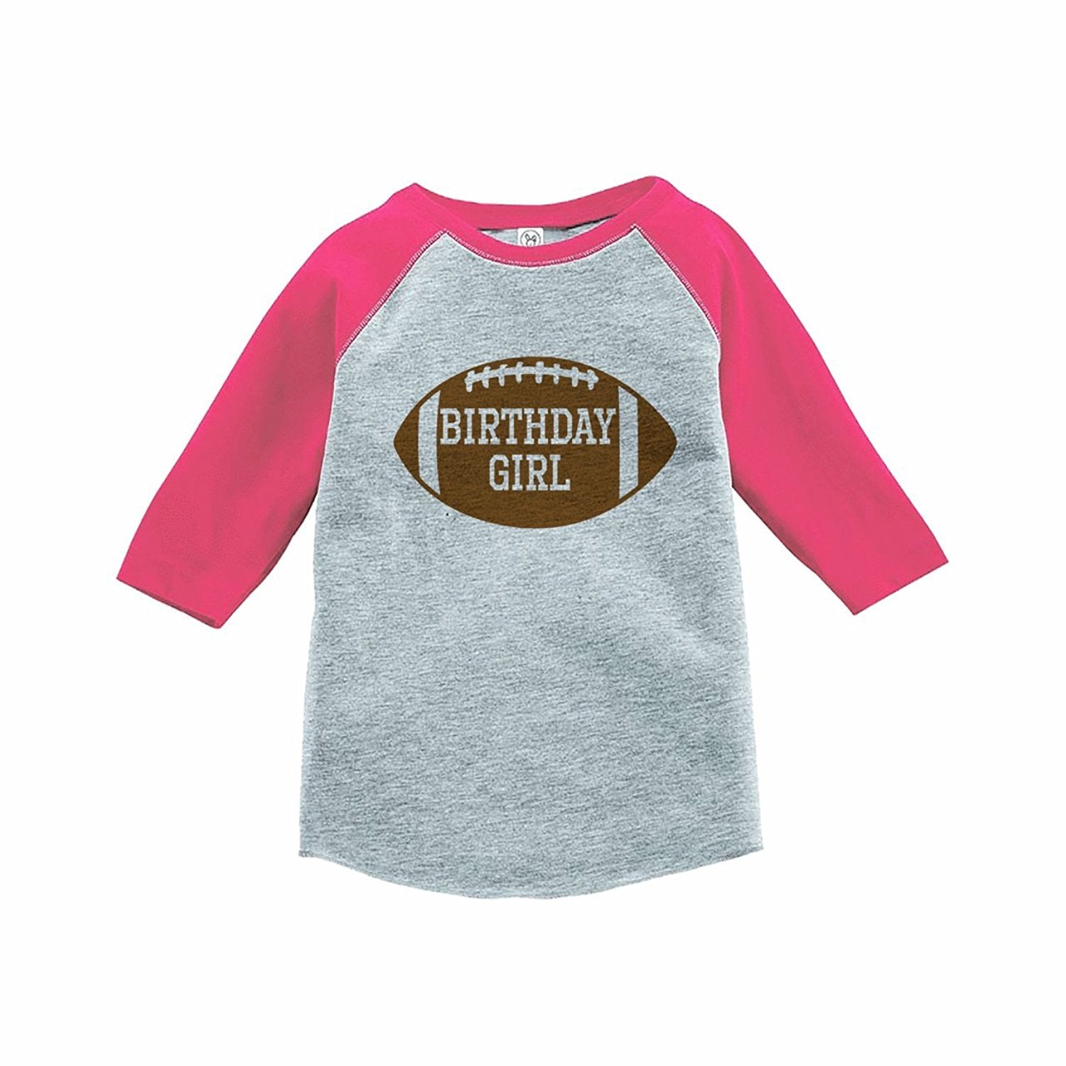 7 ate 9 Apparel Girl's Football Birthday Pink Raglan Tee