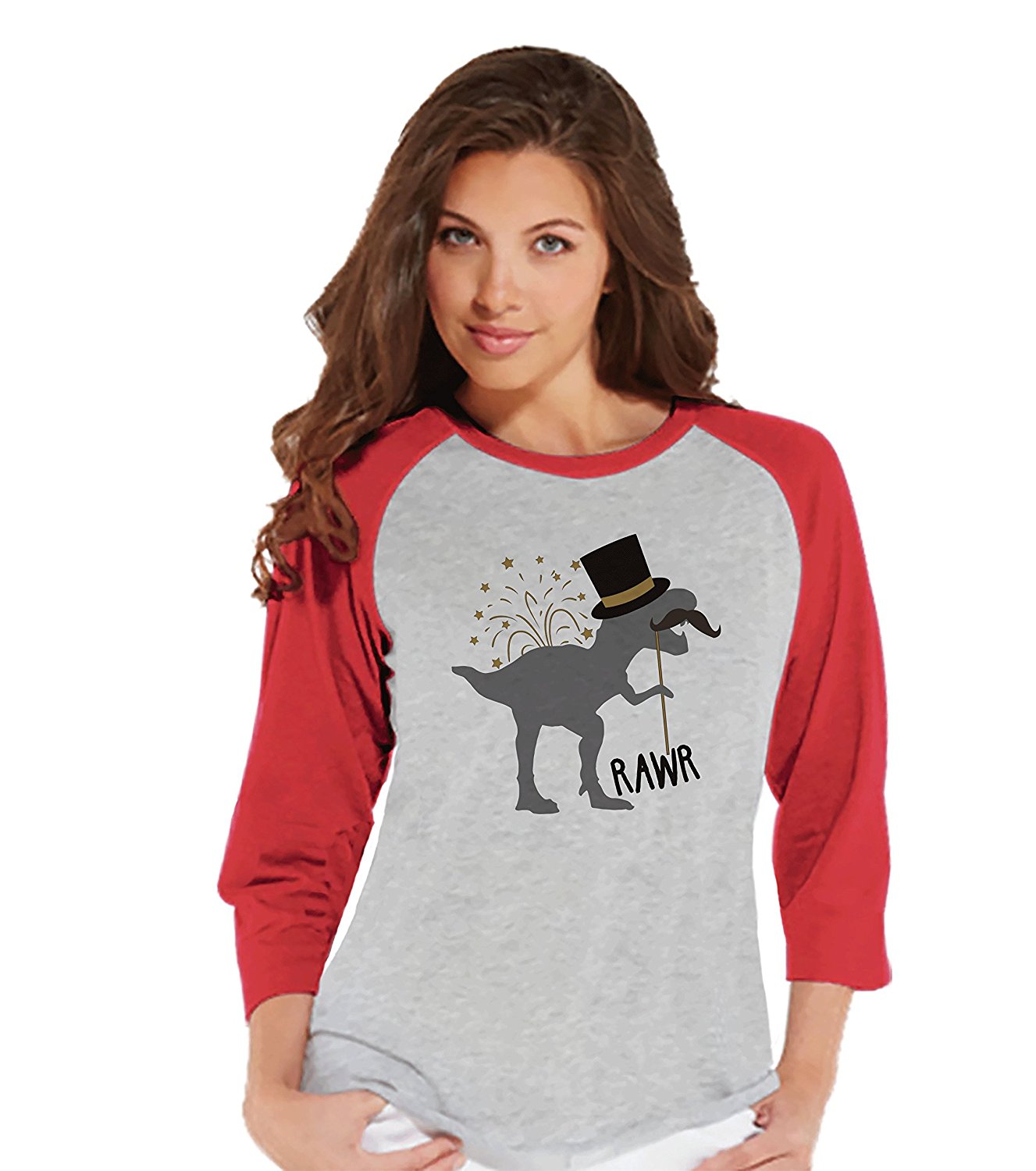 Dinosaur/New Year's - Women's Red Raglan Tee