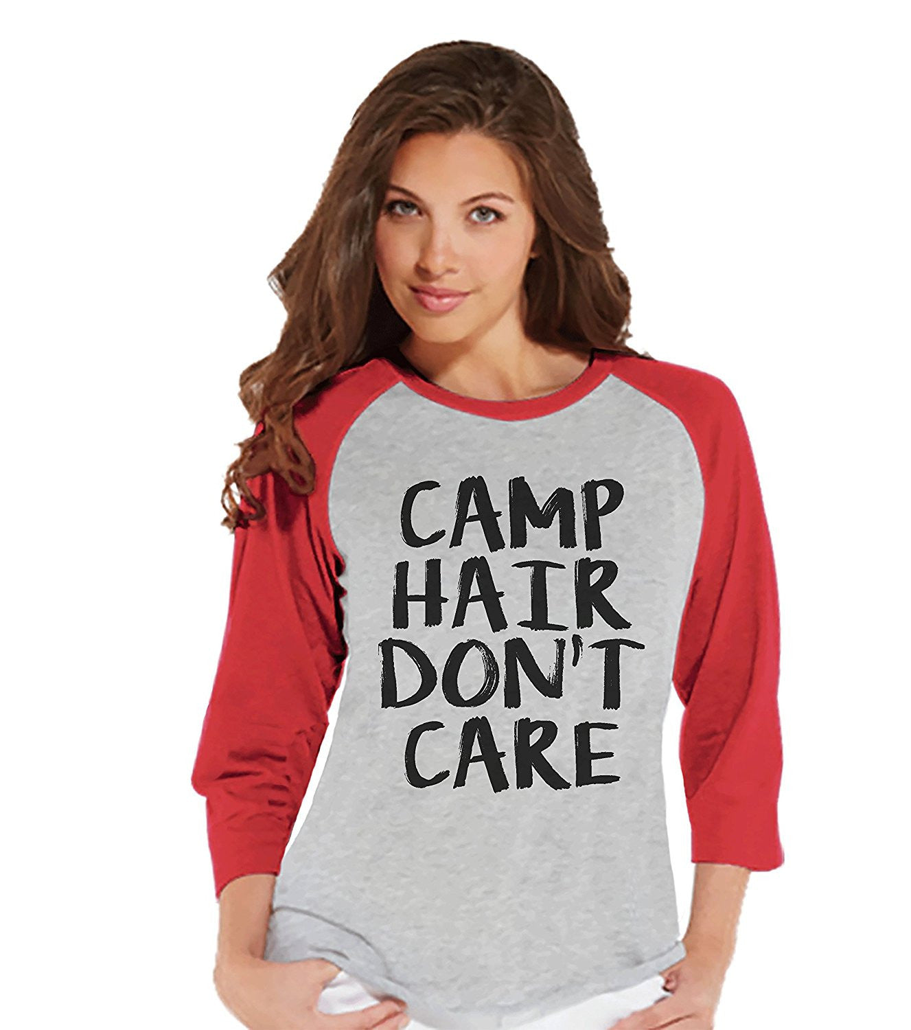 7 ate 9 Apparel Womens Camp Hair Don't Care Outdoors Raglan Tee