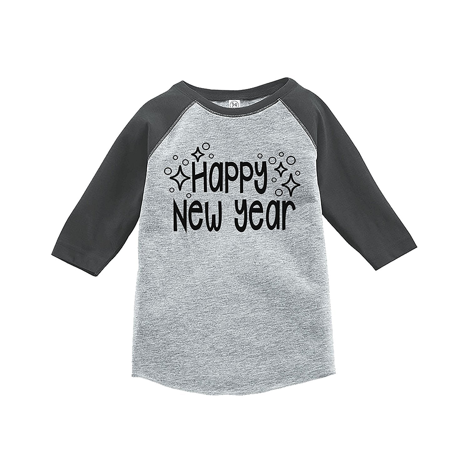 7 ate 9 Apparel Kids Happy New Year's Eve Grey Baseball Tee