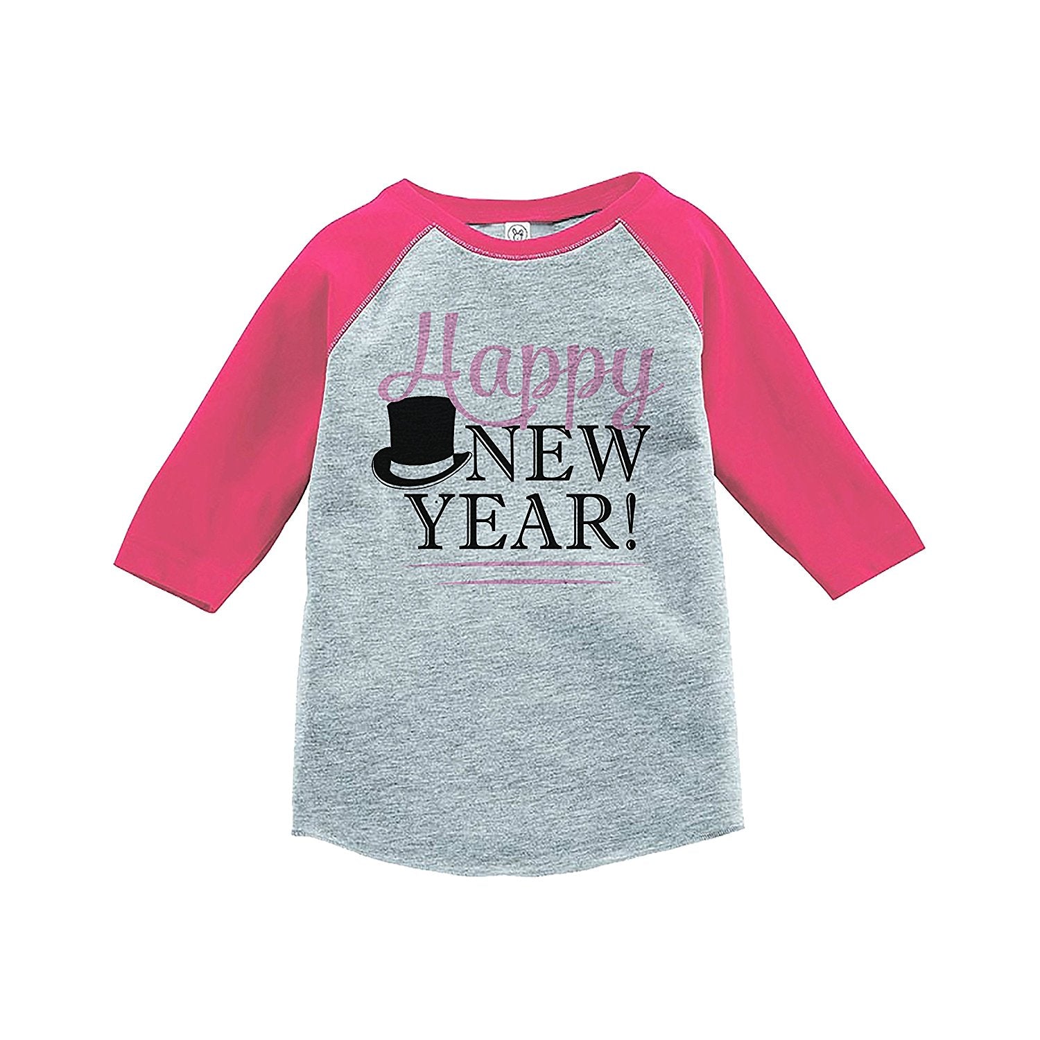 7 ate 9 Apparel Kids Happy New Year's Eve Pink Baseball Tee