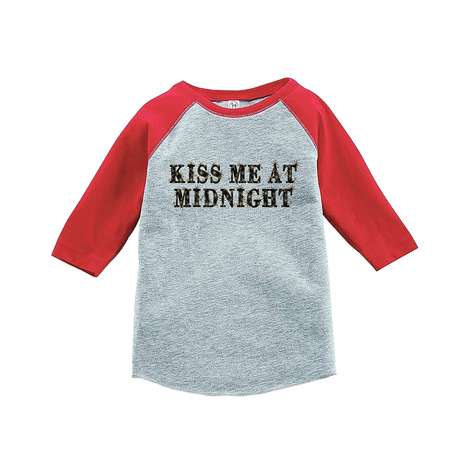 7 ate 9 Apparel Kids Kiss Me At Midnight New Year's Eve Red Baseball Tee