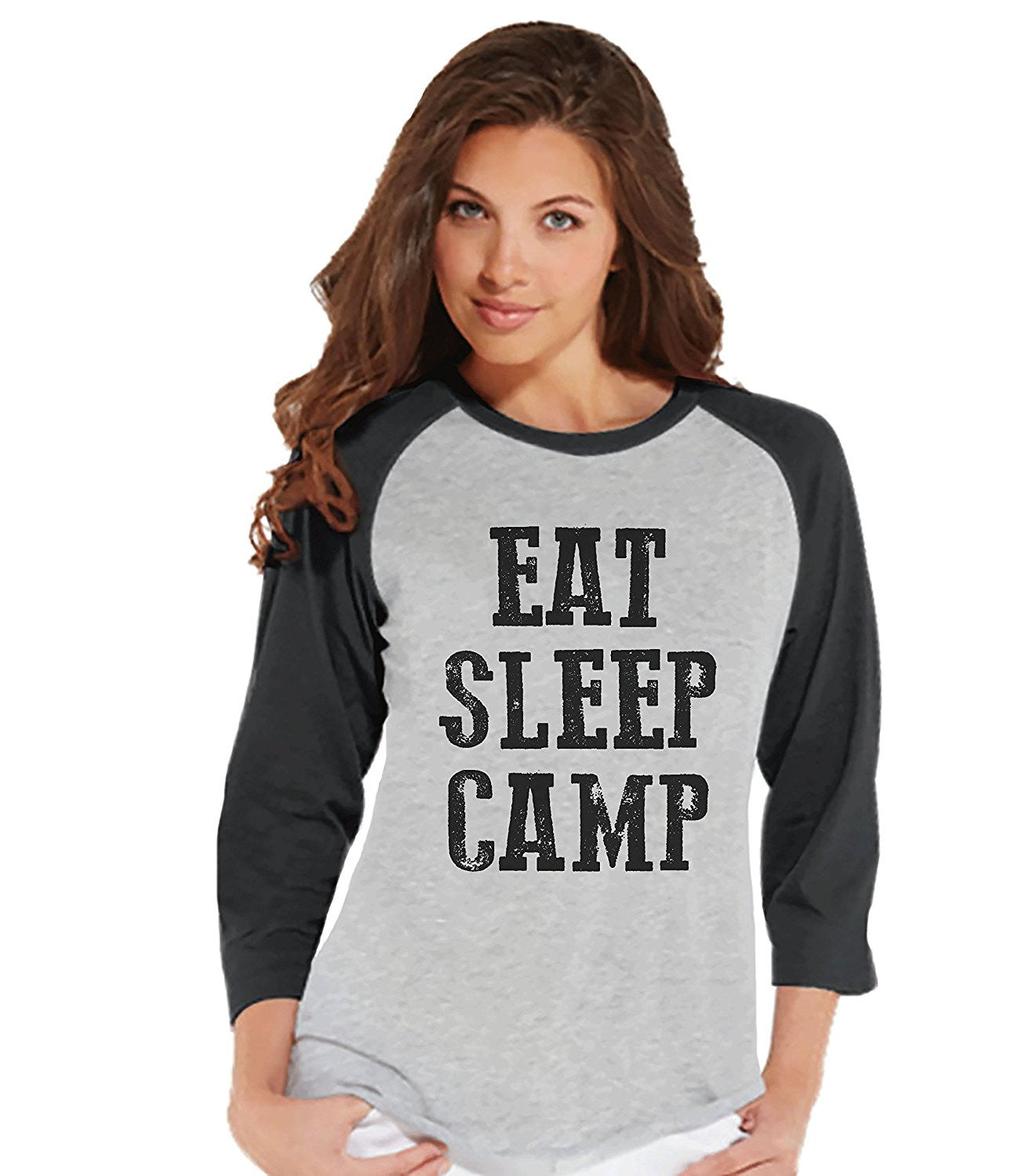 7 ate 9 Apparel Womens Eat Sleep Camp Outdoors Raglan Tee