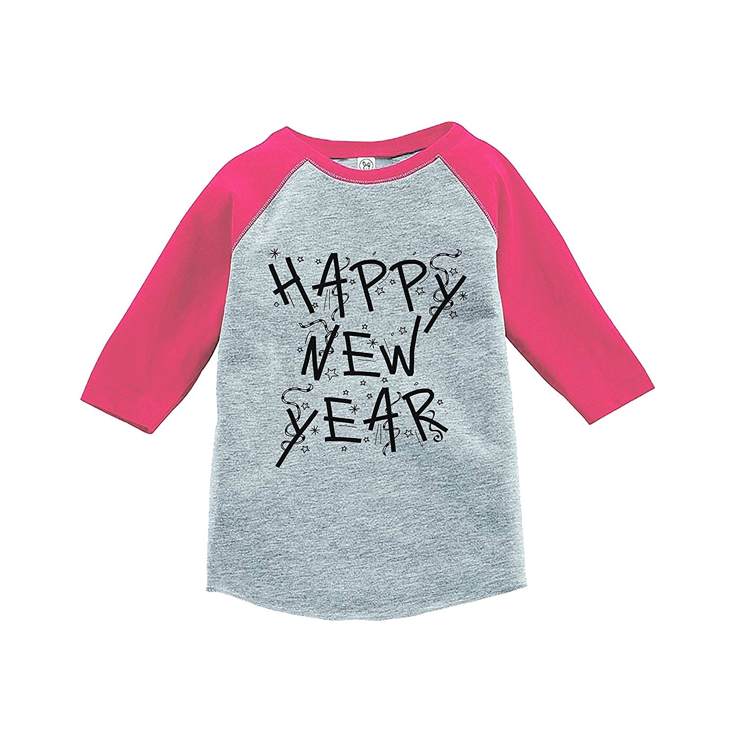 7 ate 9 Apparel Kids Happy New Year's Eve Pink Baseball Tee