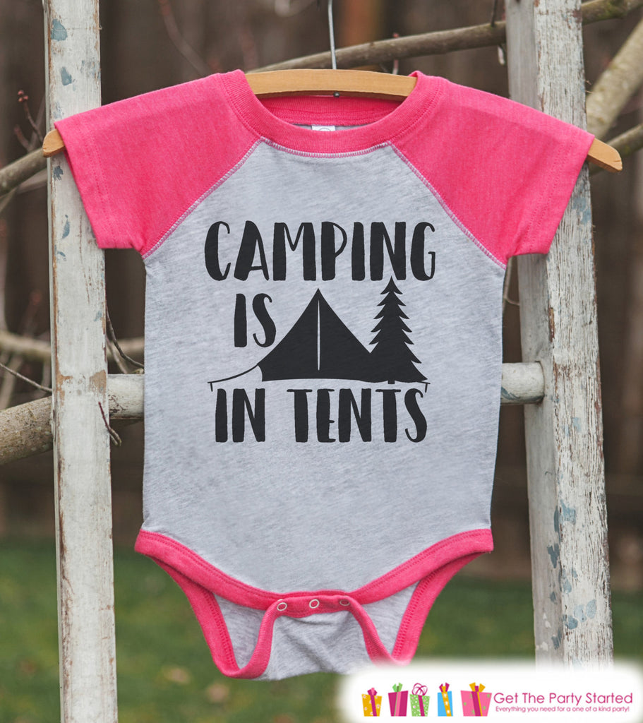 Girl's Camping Outfit - Camping Is In Tents - Pink Raglan Shirt, Onepi – 7  ate 9 Apparel