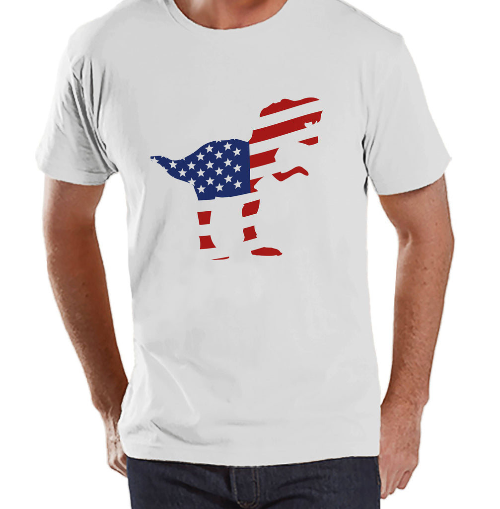 Men's of July Shirt - Flag Dinosaur - White T-shirt - Pat – 7 ate 9 Apparel