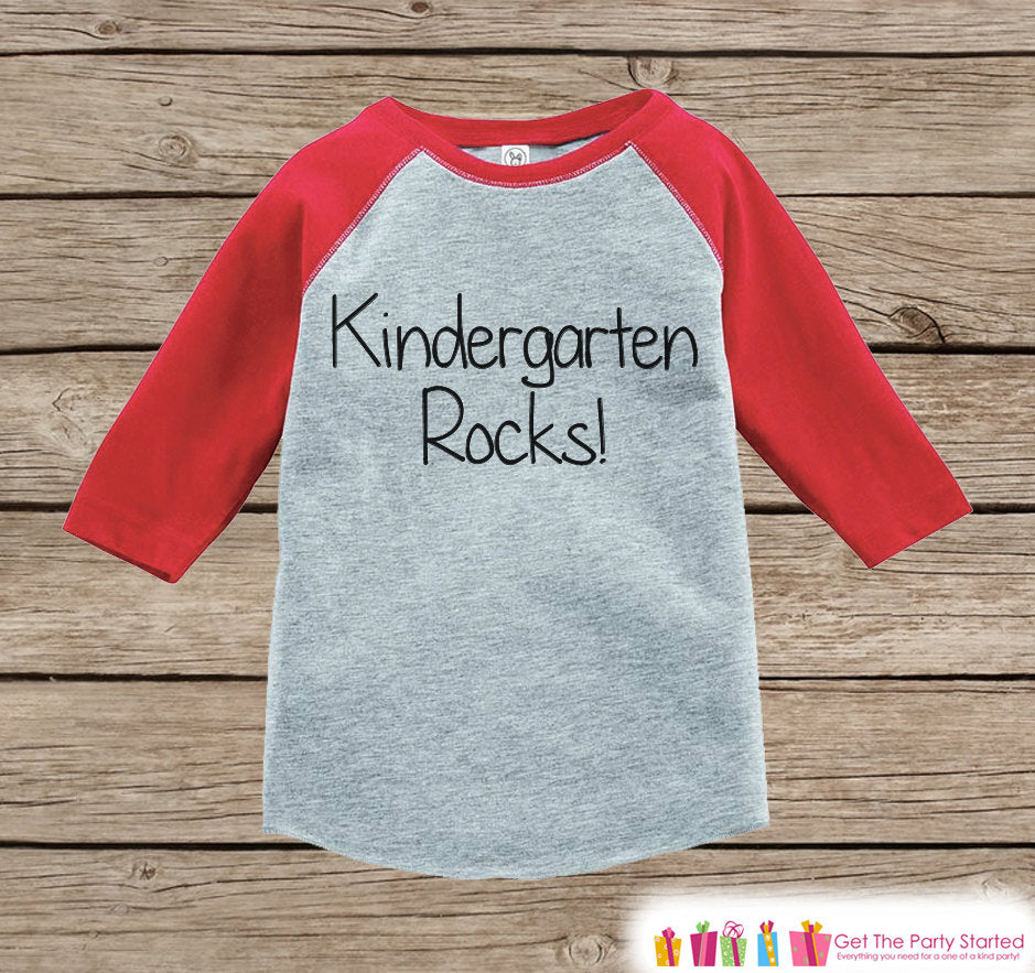 Kids School Outfit - Kindergarten Rocks Tee - Boys Red Raglan Ki