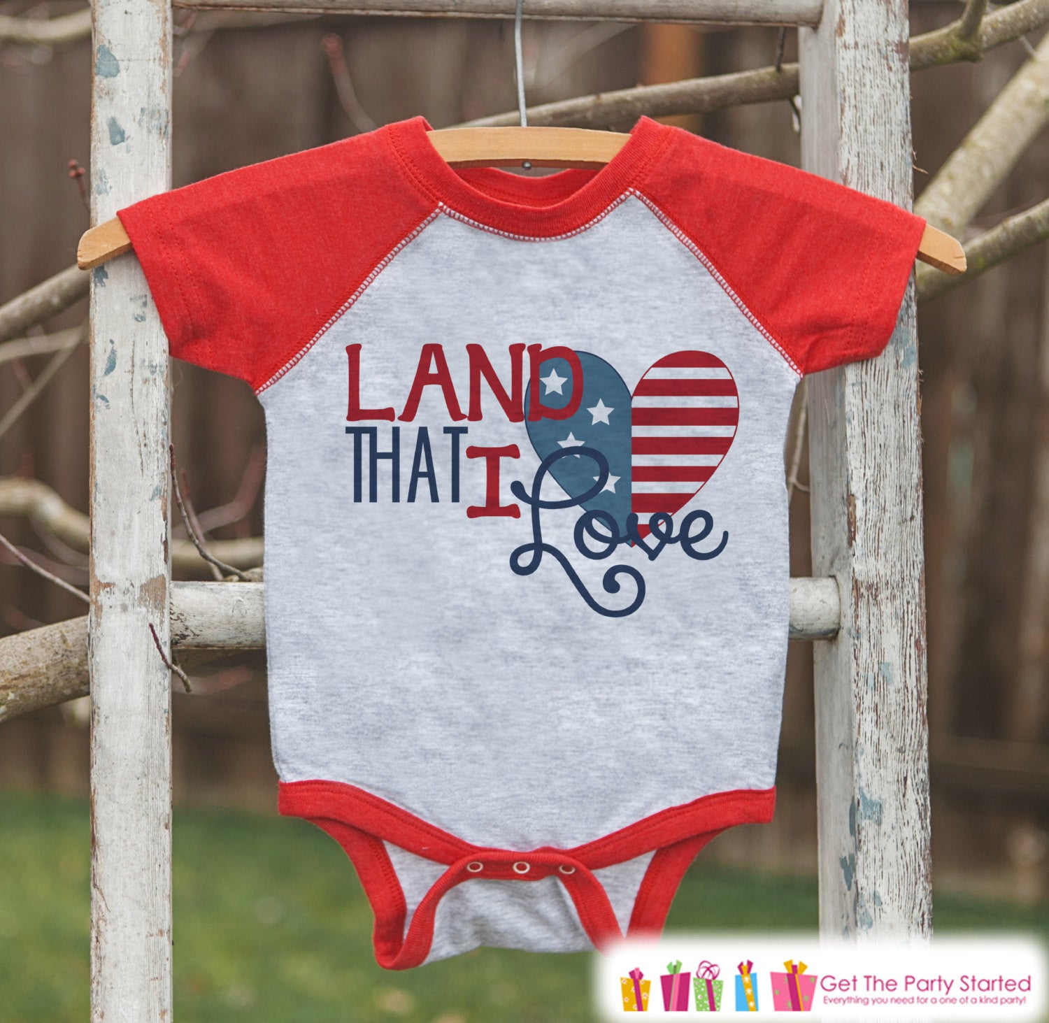 Kids Land That I Love Outfit - 4th of July Onepiece or T-shirt - Red Raglan Shirt, Baseball Tee - Am