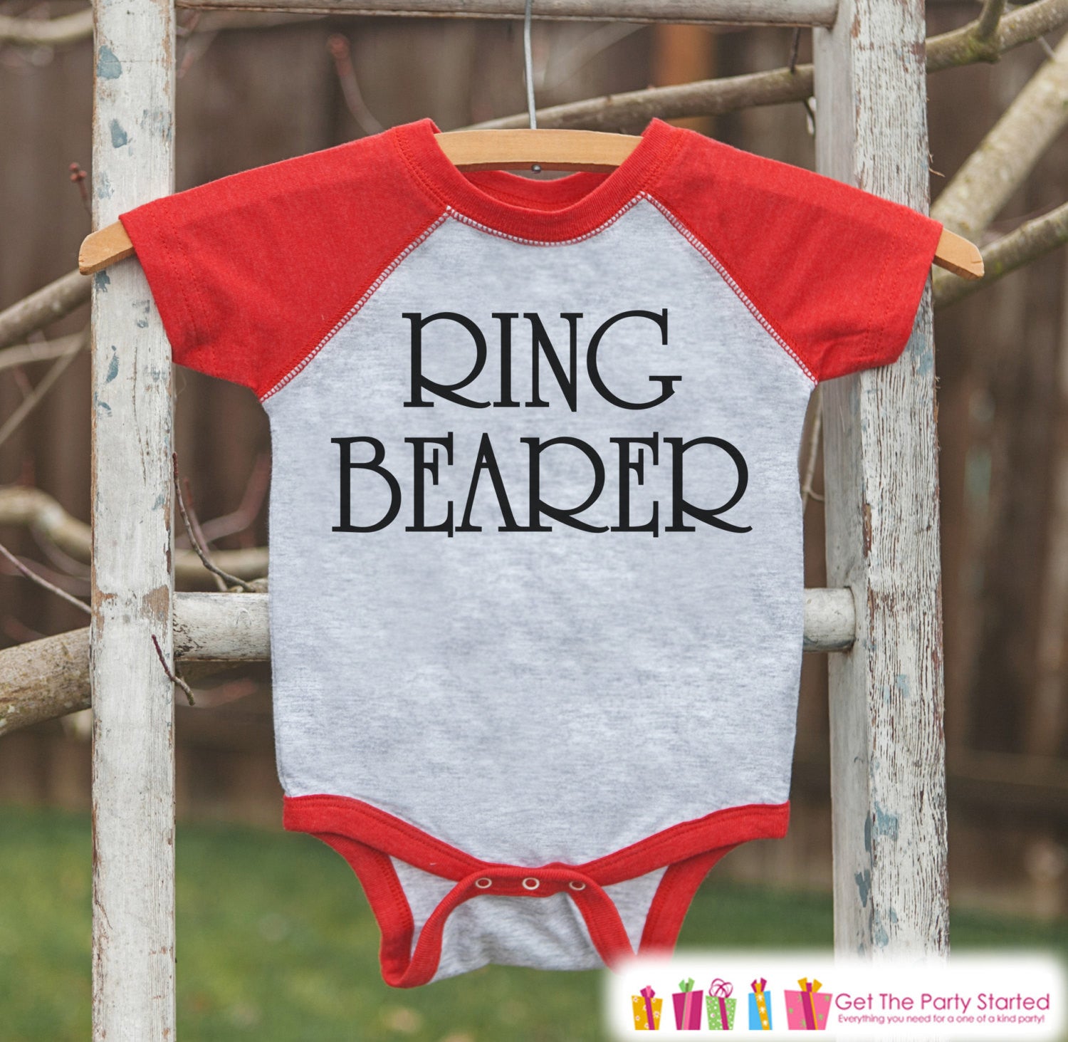 Boys Ring Bearer Outfit - Ring Bearer T-shirt - Red Raglan Tee o