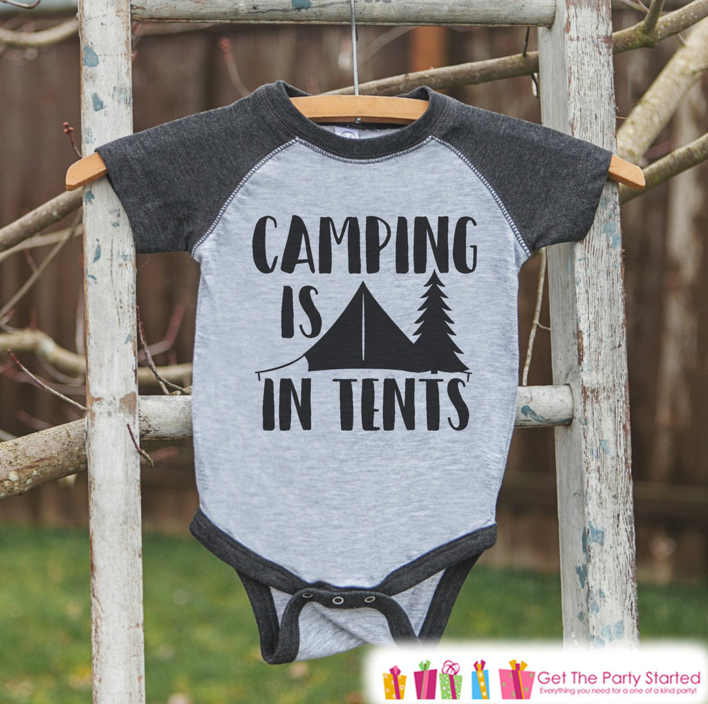 Kid's Camping Outfit - Camping Is In Tents - Grey Raglan Shirt, Onepie – 7  ate 9 Apparel