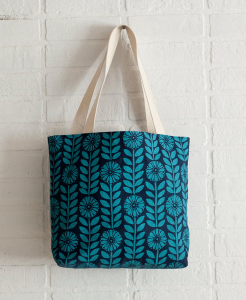 Hand printed Blue Flowers organic cotton canvas tote bag – Morris and Essex