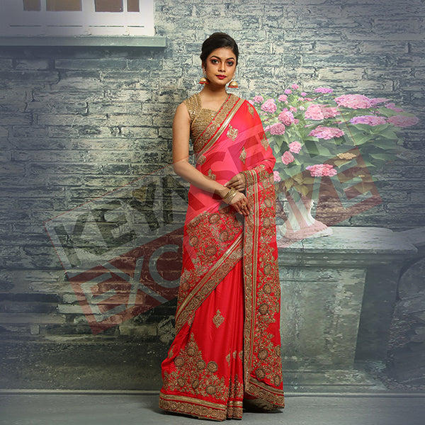 red chiffon saree for new year party 