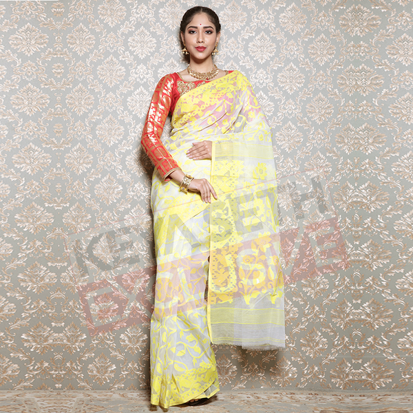 saree for vasant - yellow & white 