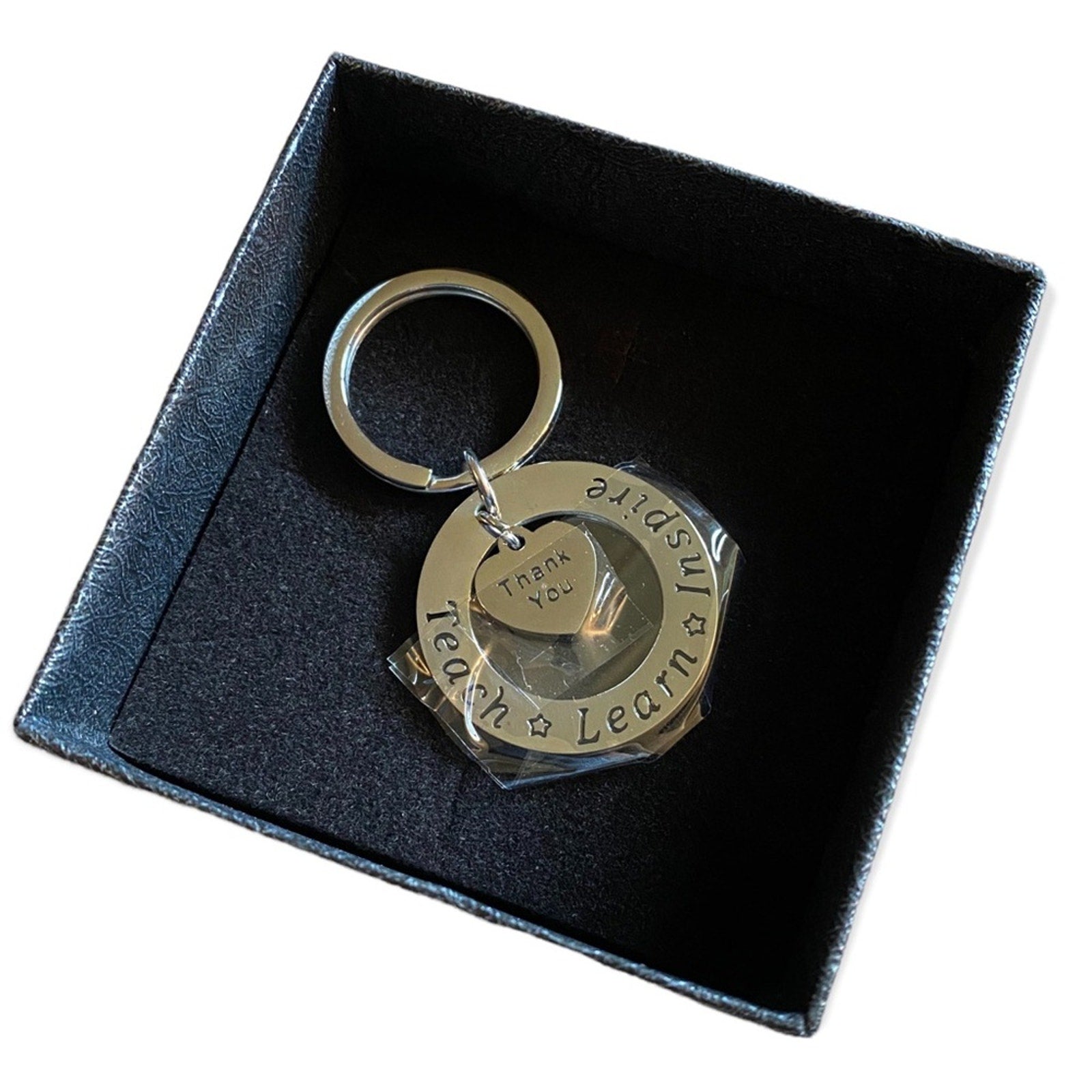 Teach Learn Inspire Silver Keychain