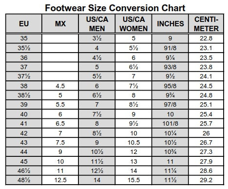 women shoe size chart mexico