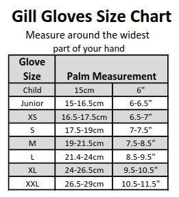 Gill Sailing Gloves Size Chart