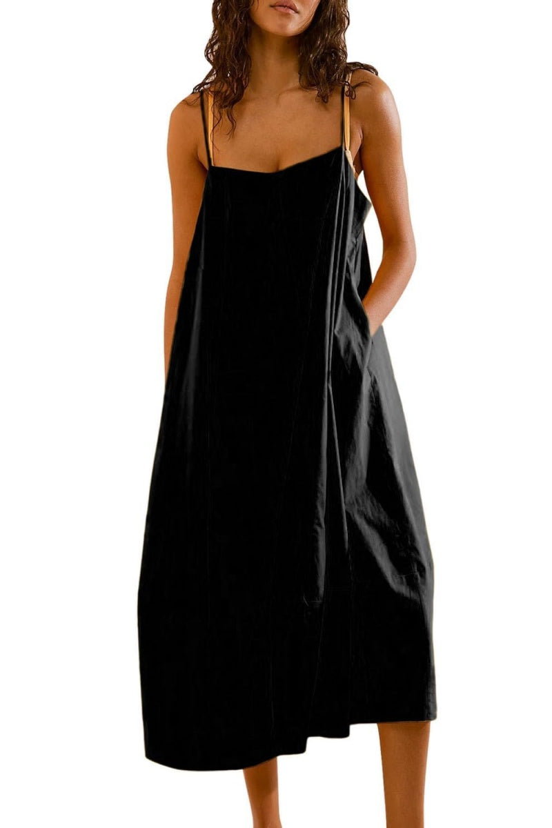 Chouyatou Womens Summer Dresses Sleeveless Spaghetti Strap Lounge Dress Flowy A-Line Midi Dress