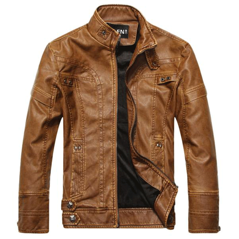 Chouyatou Men's Vintage Stand Collar Pu Leather Jacket – CHOUYATOU