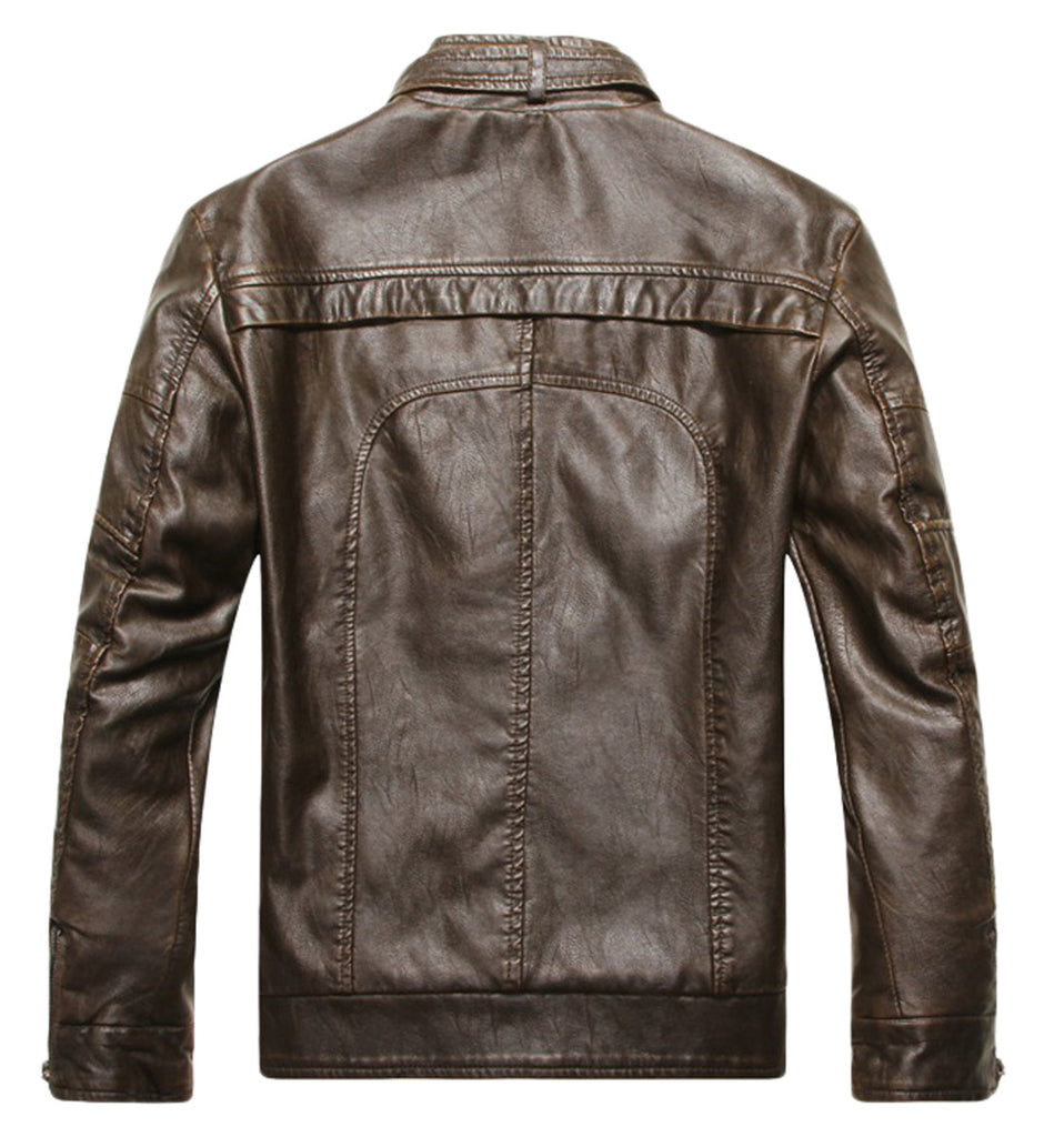 Chouyatou Men's Vintage Stand Collar Pu Leather Jacket – CHOUYATOU