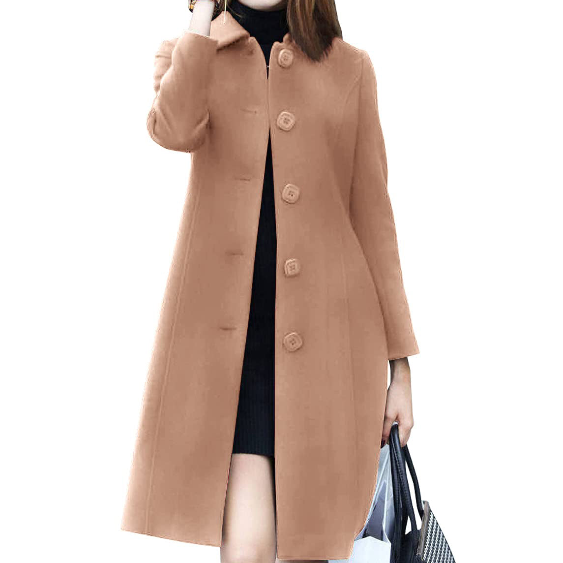 Chouyatou Women's Fall Winter Elegant Single Breasted Long Wool Coat O ...