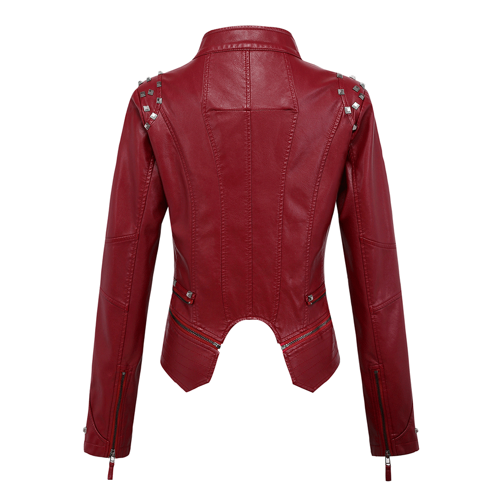 Chouyatou Women Fashion Studded Perfectly Shaping Faux Leather Biker J ...