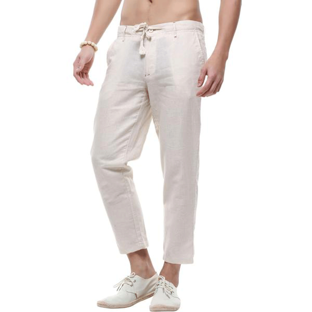 Chouyatou Men's Casual Drawstring Straight Fit Beach Linen Capri Pants ...