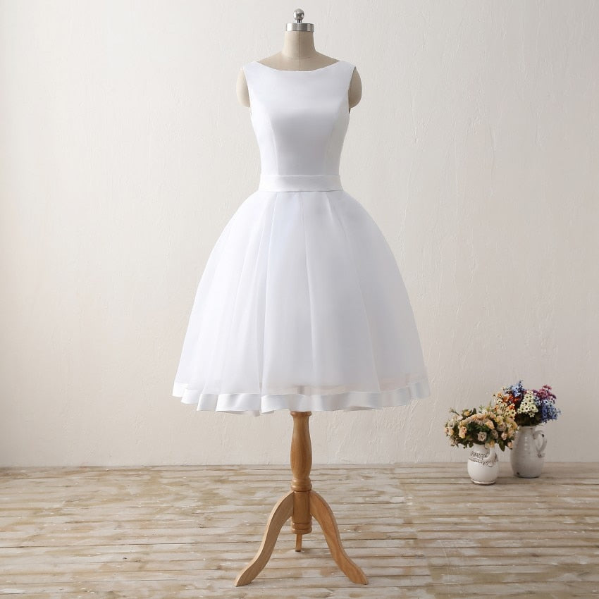 Short Beach Wedding Dresses Backless Women Knee Length Organza Satin