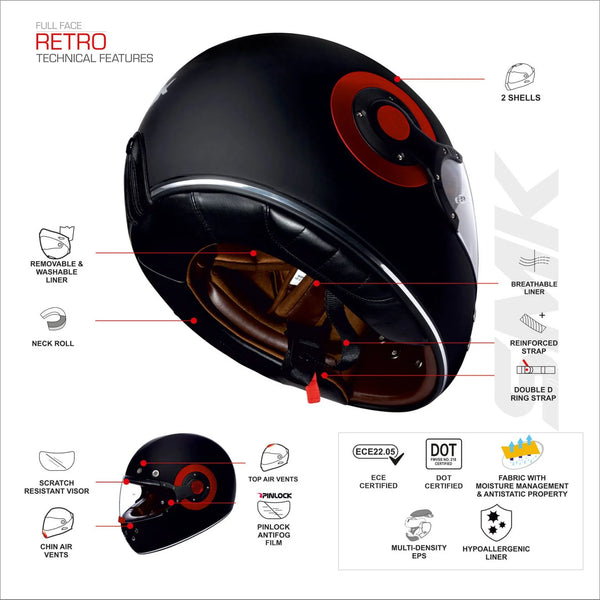 SMK Retro Seven Matt Black Grey MA260 Helmet