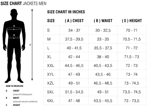 Rev'it Size Chart Jackets Men