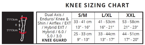 Leatt Knee guard size chart