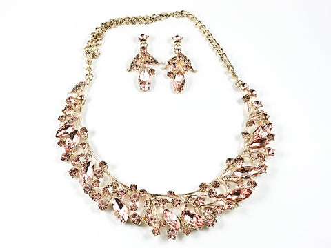 Pink Crystal Fashion Pendants Necklace Earrings Sets for Women