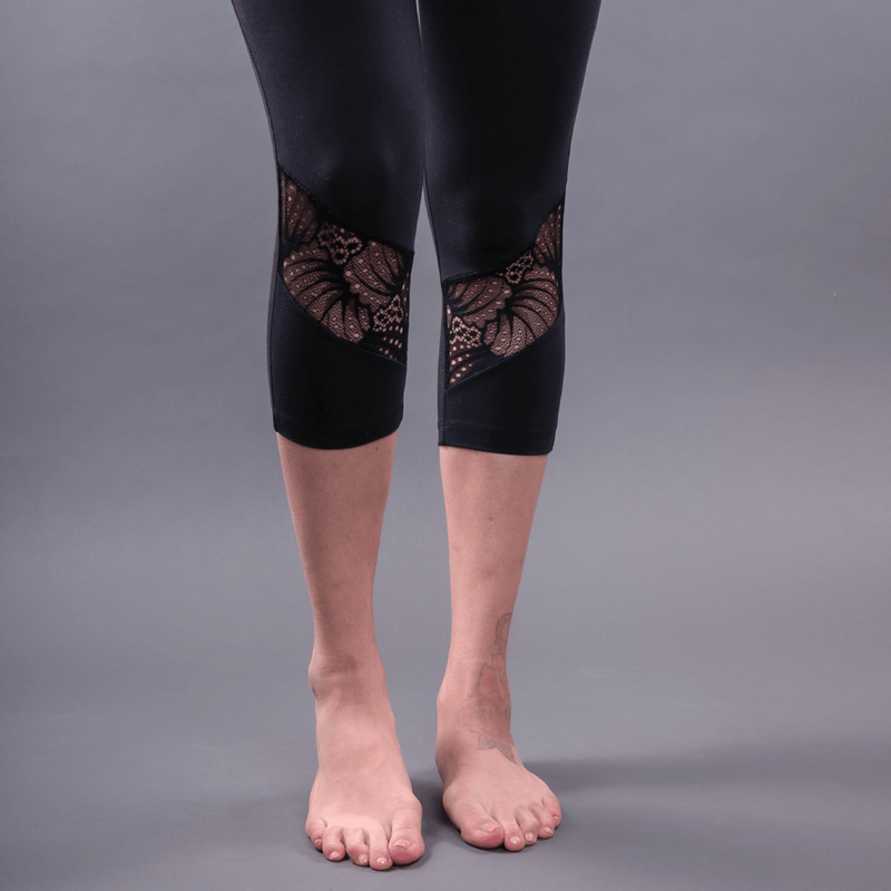 High Waist Tummy Tuck Black Lace Inset Yoga Leggings – TEMA Athletics