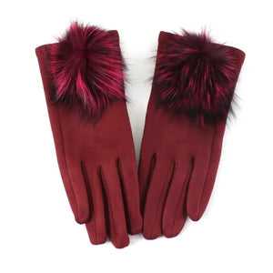Wine Pom Pom Gloves - Saffron Trading Company