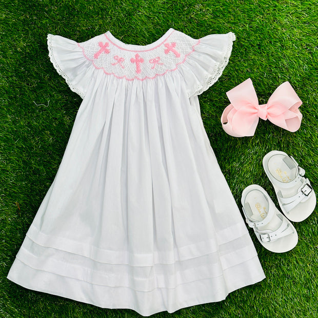 Smocked Heirloom dress - white with white smocking & ivory lace – Pleats  and Stitches