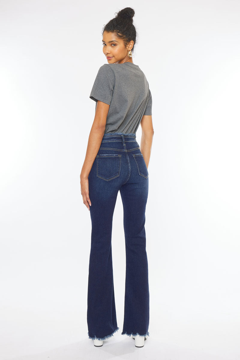 KanCan™ High Rise Release Frayed Hem Button Fly Flare Jean