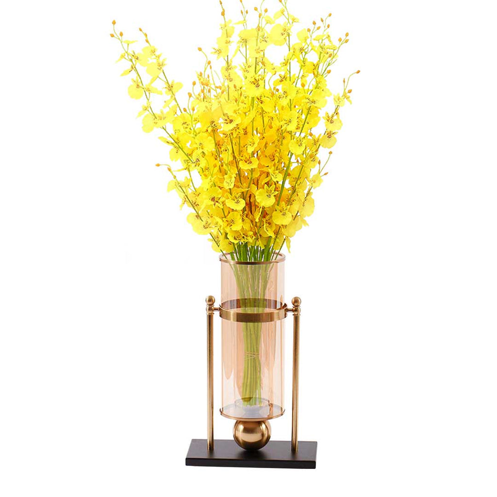 SOGA 40cm Modern Transparent Glass Flower Vase with Yellow Artificial