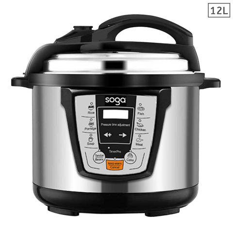 SOGA Electric Stainless Steel Pressure Cooker 12L 1600W Multicooker 16 ...