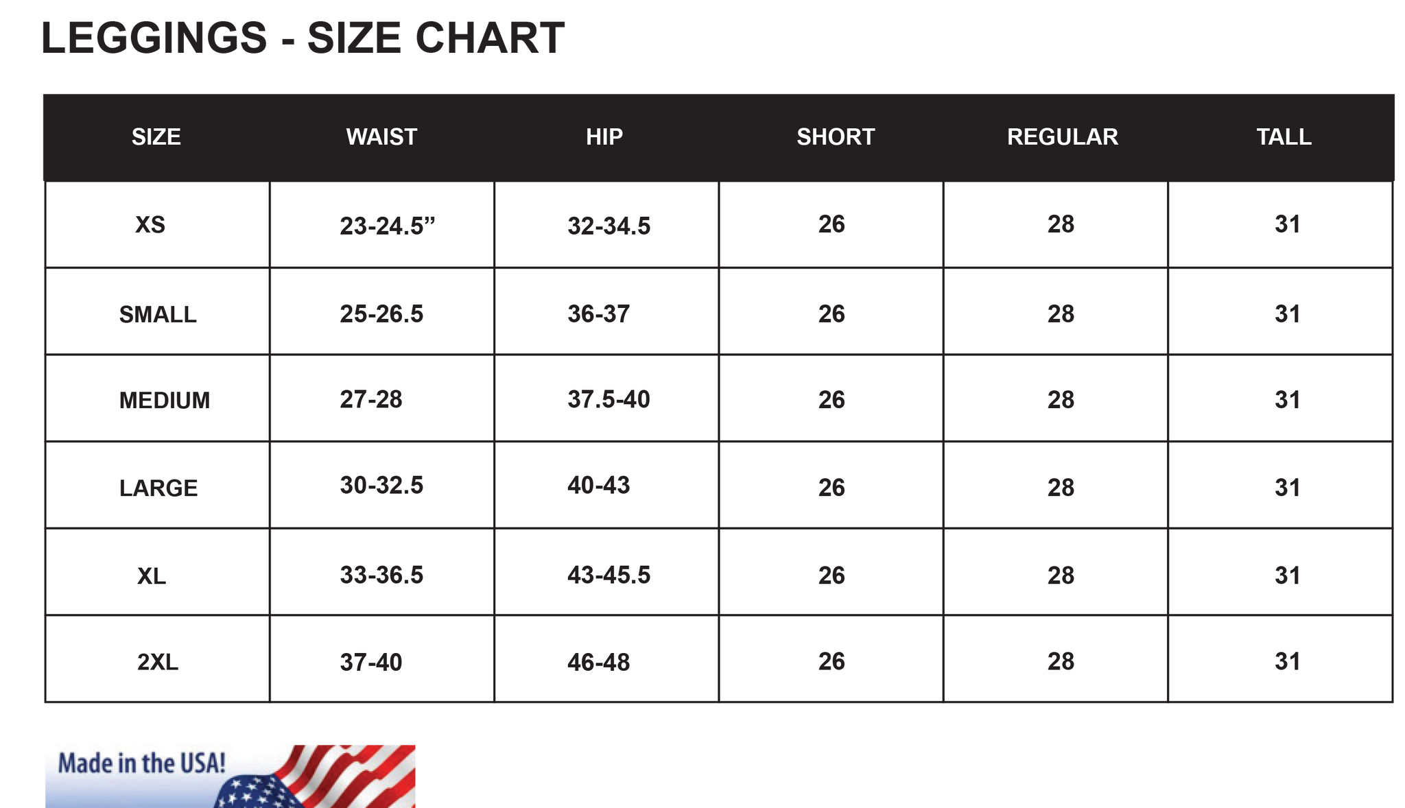 Leggings Size Chart | Powderaddicts