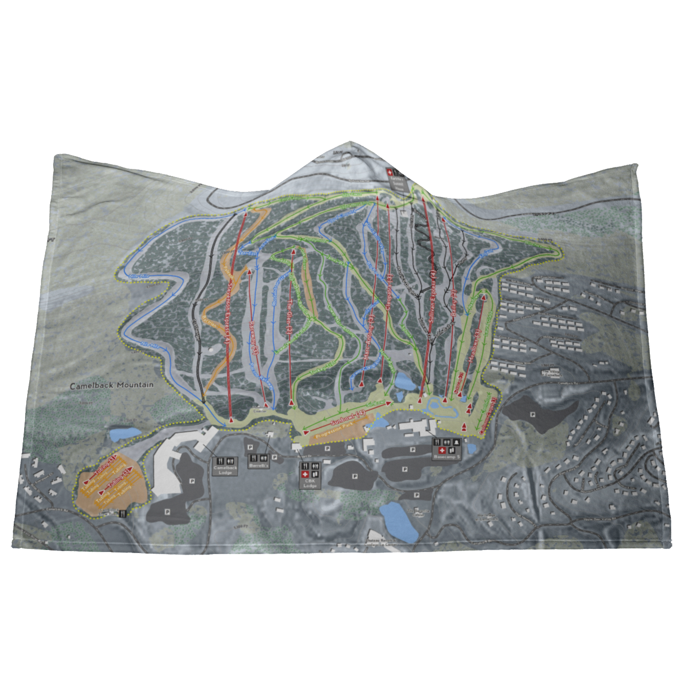 Camelback Ski Resort Trail Map Camelback Mountain, Pennsylvania Ski Trail Map - Hooded Blanket |  Powderaddicts