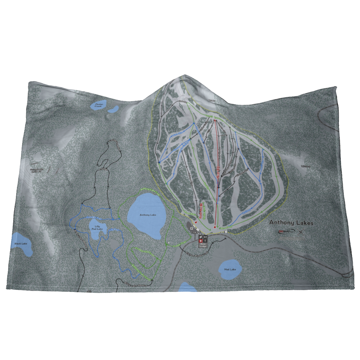 Anthony Lakes, Oregon Ski Trail Map - Hooded Blanket | Powderaddicts