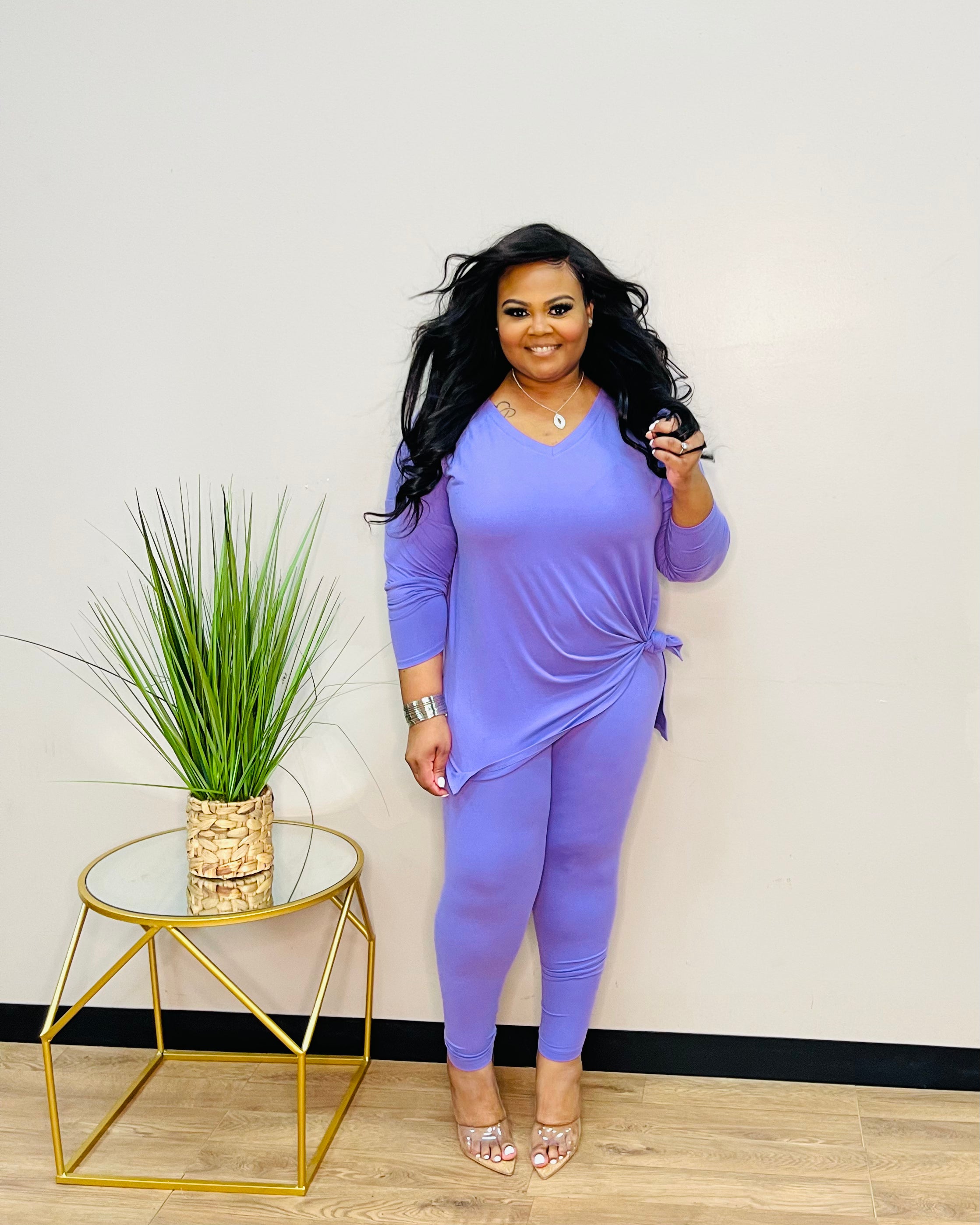 Lavender V-Neck Loungewear Set