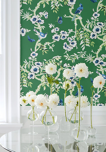 thibaut wallpaper, green floral wallpaper
