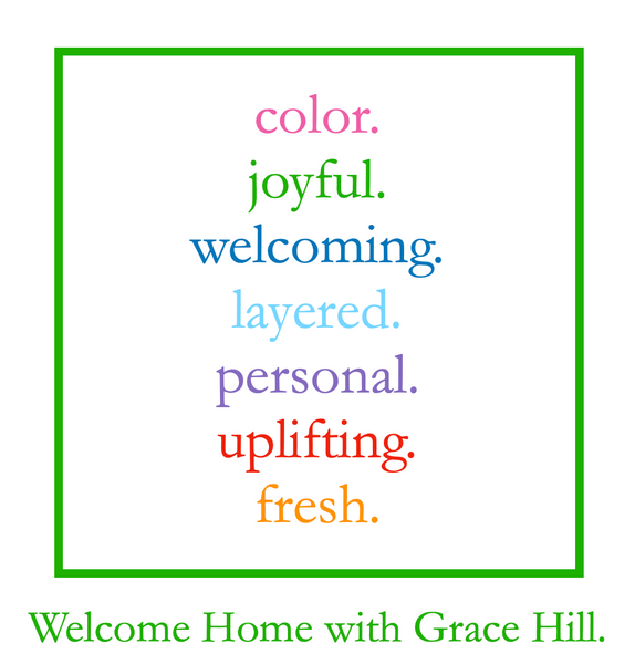 color, joyful, welcoming, layered, personal, uplifting, fresh