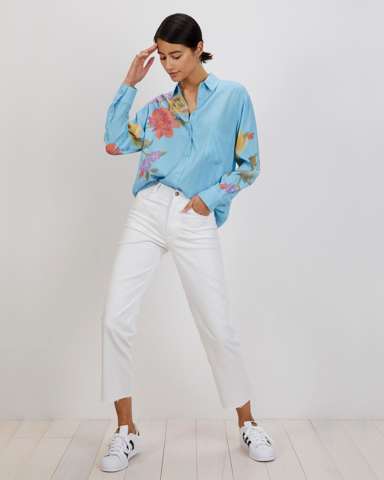 Zoe Shirt | KIT Blue Stitch Florals