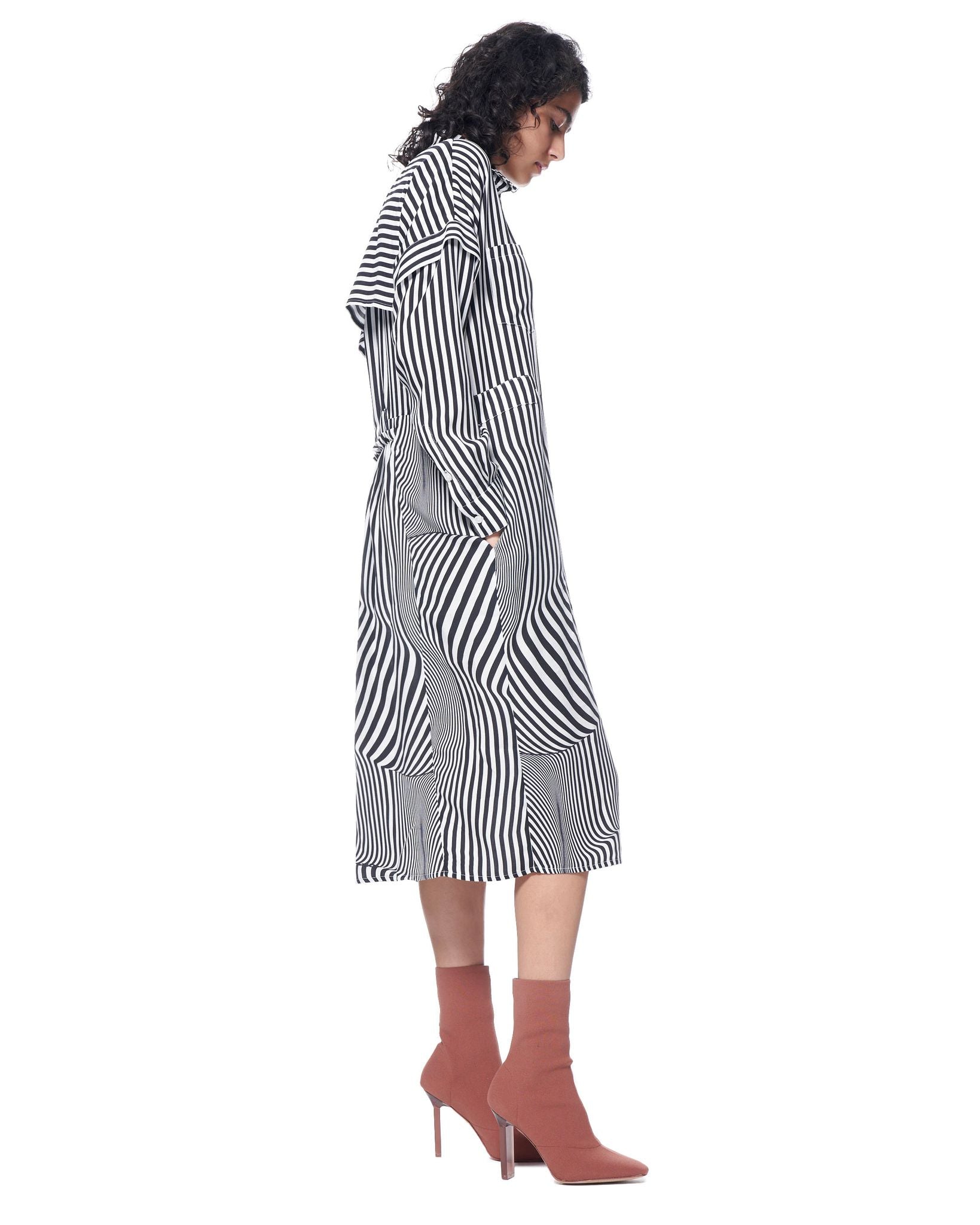 Riley Shirtdress | Black Rumpled Stripe