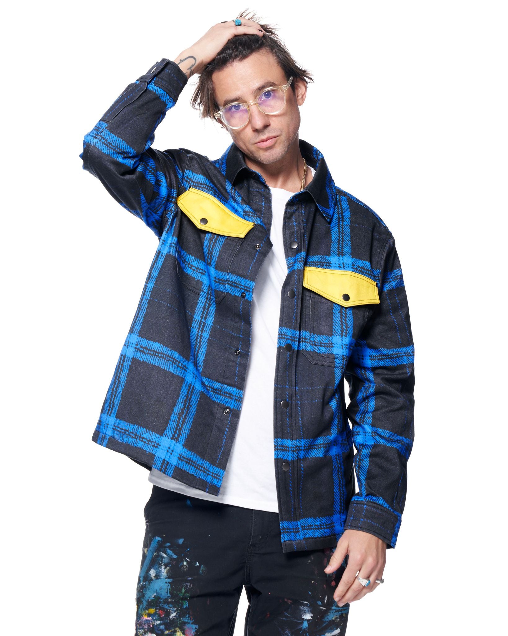 Taran Shirt Jacket | Neon Blue Dad Plaid