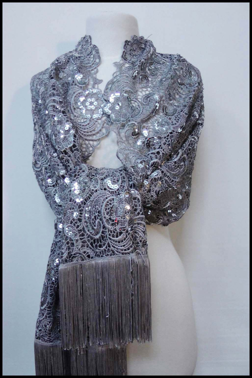 silver sequin shawl