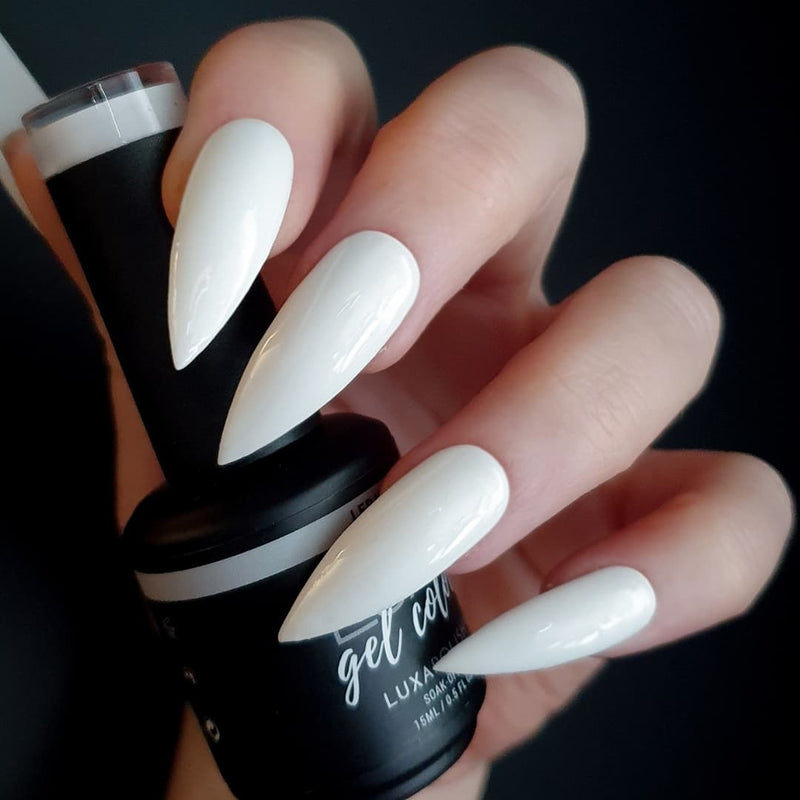 white pointed acrylic nails