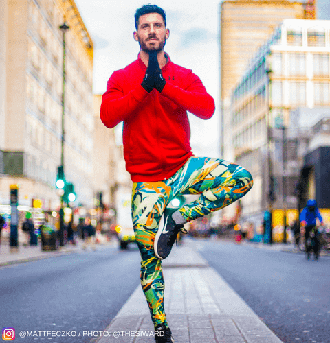 yoga instructor in graffiti mens leggings london
