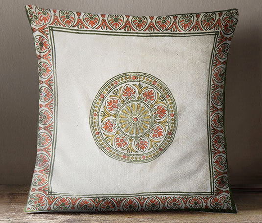 30 x30 white floor pillow with design on border and middle